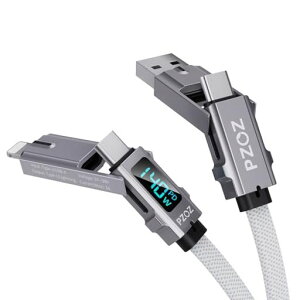 PZOZ�}���`�[�d�P�[�u��4in1LED�f�B�X�v���C140W�}���`�P�[�u��USBCtoA/�^�C�vcto���C�g�j���O/USBAtoUSBC/USBAtoLightningPD5A�}���[�d