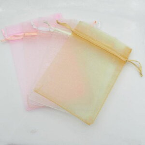 Hymyily100個(5色ミックス)オーガンジー巾着袋ラッピング袋透明メッシュのギフト用収納袋小物類収納多用途収納袋さまざまな小物を収納(10cmx15cm)