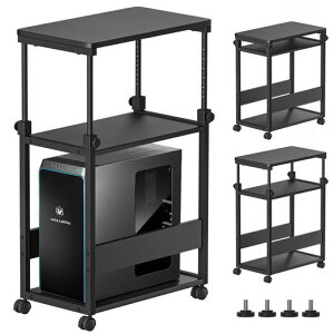DAIWINパソコンワゴンpcラック昇降式幅35x奥行60x高さ67~95cmパソコンラックcpuワゴン天板高さ調節可能キャスター付きpc棚デスクワゴンパソコン収納木製デスクサイドワゴン棚複合機ラックオ…
