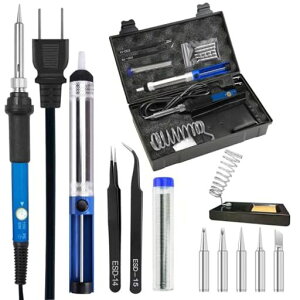 GLISTONはんだごてはんだごてセット温度調節可(200~450°C)ハンダゴテ14-in-1電子作業・電気DIY用基盤・自動車・自転車など60W/110V安全保障機能アップ収納ケース付持運便利