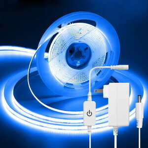 iNextStationCOBledテープライト10m24vテープライトブルー高輝度CRI93+幅8mmPSE認証済みアダプター・調光器付き両面テープ間接照明切断可能320LEDs/m寝室/お部屋/店舗/コレクション/看板照明