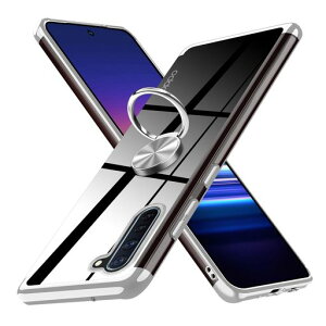OPPOReno3Aケースリングクリア耐衝撃カバー透明TPU軽量薄型ストラップホール付き黄変防止360°回転車載ホルダー銀2-Reno3A-04