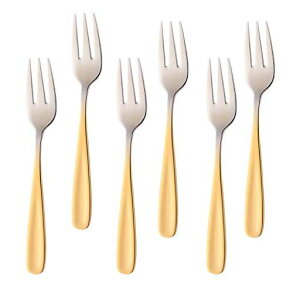 Buyitフォークデザートフォークケーキフォーク6本18-0ステンレス製鏡面仕上げ食洗器対応全長13.6cmシルバー/ゴールド...