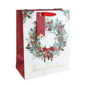 【クリスマスペーパーバッグ】クレールフォンテーヌ(Clairefontaine)デコレーションリースMサイズ(26.5x33x14cm)ミニタグ付き箔押しcfX-31277-2
