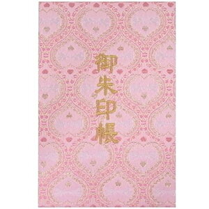 千糸繍院御朱印帳L【桃天使】西陣織金襴装丁/刺繍文字蛇腹式48ページ大判(金色刺繍文字/生成り本文)