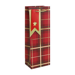 クレールフォンテーヌ【クリスマスペーパーバッグ】レッドタータンボトルサイズ(12.7x35.5x11.8cm)ミニタグ付き箔押しClairefontainecfX-31283-4
