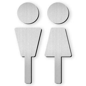 かたちラボトイレサインプレートトイレマークBIG大きいAステンレス調シルバー屋外対応シール式日本製