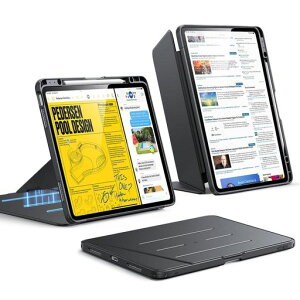 ESR iPad Air 13�C���` �P�[�X M4/M3/M2(2026/2025/2024)�Ή� �y�����[ �O�܂�X�^���h �c���Ή� ���p�x���� �ϏՌ� �S�ʕی� �I�[�g�X���[�v Pencil Pro/USB-C�Ή� Flip�V���[�Y �u���b�N