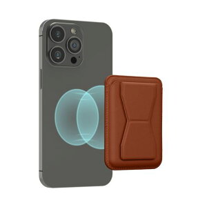 kwmobileカードホルダーiPhone16/15/14/13/12Series対応カードケース-スタンド機能Magsafe対応PUレザー65x95mm茶色