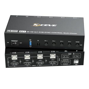 KCEVE 4K �V�[�����XKVM�X�C�b�` 4����1�o�� �����ؑ֋@�\ 1�b�ŏu���ɐ؂�ւ��A�z�b�g�L�[ HDMI KVM�ؑ֊�A�L�[�{�[�h �}�E�X��4PC�ŋ��L�APC/MAC/WINDOW/�h�ƃJ�����ȂǑΉ� ��ʕ������[�h�t��
