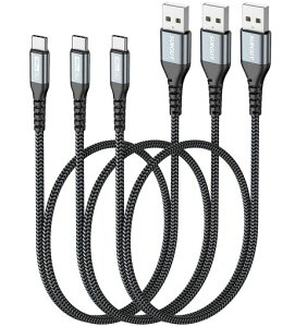 SUNGUY USB C �P�[�u�� 0.5M �y3�{�Z�b�g�z QC3.0�ő�18W�}���[�d �^�C�vc �P�[�u�� 50cm �Z�� type c USB2.0�f�[�^�]�� �i�C�����҂� ���ϋv�� iPhone17/16/15�V���[�Y�AGalaxy