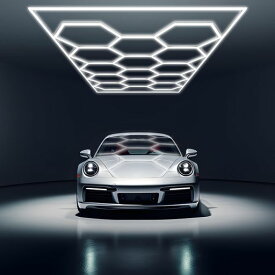 六角形ガレージライト-ハニカムライト430W51600LM6500K高輝度DIYセット14個六角形ライト洗車室ショールーム用PCプラスチック製(485*244cm)