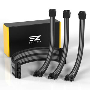 EZDIY-FAB PC�p�X���[�u�P�[�u�� GPU/CPU�ppc�d�� ATX 3.0/3.1�K�i�Ή� 18AWG �����\���c 24�s��ATX (1�{)/ 8�s��CPU(1�{) / 6+2�s��GPU(2�{) 30cm 4�{1�Z�b�g PSU�p �O���{