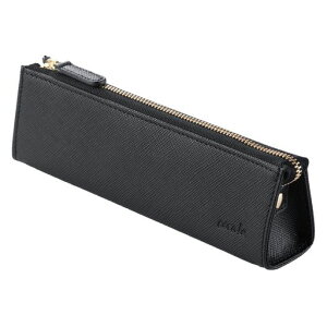 (コラーレ)coraleペンケース革レディース三角シンプル大人おしゃれ本革筆箱ファスナー(ブラック)