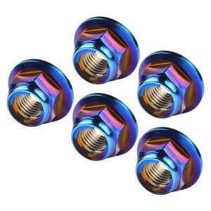 Ruifu自転車用オートバイ用チタンナットM6/M8/M10/M12ロックナットフランジ5個(M10(Pitch1.25)フレイムブルー)