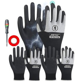 [JSBAGGT]ゴム手袋400V絶縁手袋/静電気防止手袋電工・作業用(二重絶縁構造)耐電圧性・難燃性電気工事からDIYまで幅広く使える高耐久/滑り止め加工(400V黒とグレー3組)