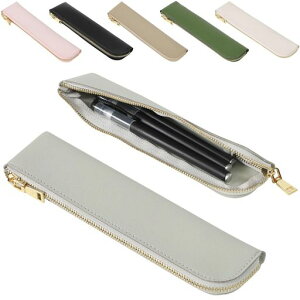 fogmanペンケーススリムPUレザーおしゃれパステルカラー可愛い無地筆箱軽量(ライトグレーM)