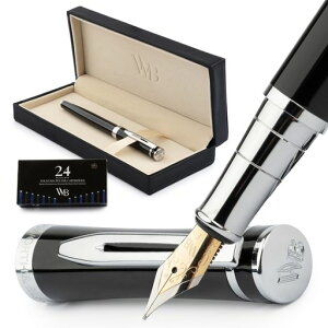 Wordsworth & Black Premium Fountain Pen Set for Writing, Fine Tip, Silver