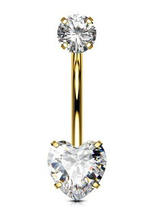 OUFER10/12/14/16mmGoldTitaniumBellyBars14GShortExtraLongNavelPiercingsDoubleHeartClearCZBellyButtonBarsBelly