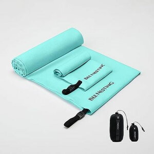 BeeNesting速乾タオルスポーツタオルマイクロファイバータオル軽量吸水コンパクト収納袋付き旅行水泳アウトドア登山用2枚セット(2XL+Sミントグリーン)