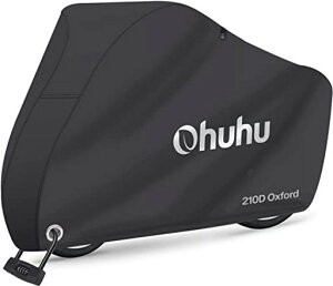 Ohuhu自転車カバー厚手防水210Dオックス製防水テープ付防犯防風UVカット雨雪対応サイクルカバー盗難防止鍵穴/収納袋付き黒