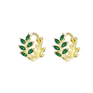 Freebirdエメラルドピアスレディース「森の妖精」18金メッキ金属アレルギー対応フープピアスゴールド人气5月の誕生石ピアスリング木の葉中折れタイプ母の日母の日のプレゼント