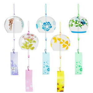 DIFEIUKI風鈴5個セットガラス素材直径7~8cm5色手作り夏の風物詩インテリア誕生日記念日プレゼント窓・屋根飾り室内外兼用