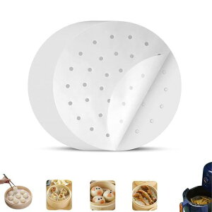 MOCOXYKLXYせいろシートセイロシート円形直径15cm100枚入り使い捨て中華セイロ用調理用紙蒸し器シートセイロ用紙エアフライヤー紙食材がくっつきにくい(円形15cm100枚入りホワイト)