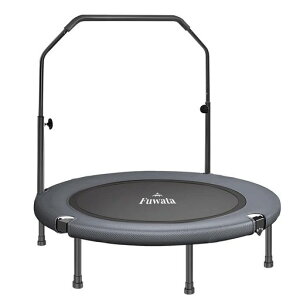 Fuwataトランポリン手摺付き室内用大人用子供用大型102cm耐荷重150kg静音折りたたみダイエット家庭用6本脚(ダークグレー)