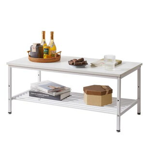 Aibijuセンターテーブルローテーブル丸い角保護リビングテーブル収納棚付きコーヒーテーブルティーテーブル茶卓90x45x38cm棚の高さ調整可能組み立てが簡単白いYD-TM001W