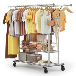 HOKEEPERハンガーラックパイプハンガーラック耐荷重200KG業務用大容量物干しスタンド洋服ハンガー衣類収納棚付き縦横伸縮高さ調節可能1段/2段