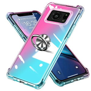 AquosR6ケースリングSH-51BSH-M22カバークリアグラデーション色TPUソフトアクオスR6ケース耐衝撃黄変防止スリムスタンド機能スマホケース車載ホルダー対応Sharp携帯カバーピンク/緑