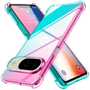 GooglePixel9用ケースクリア薄型グラデーション色軽量tpu耐衝撃スマホケース透明米軍MIL規格取得おしゃれ黄変防止防塵一体型人気ピクセル9用携帯カバーピンク/緑MD-JBK-058-02