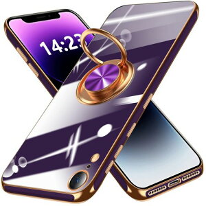 iPhoneXR用ケースリング付きメッキ加工クリアTPU耐衝撃驚くほどの手触り車載ホルダー対応軽量薄型レンズ保護マット感人気落下防止アイフォンXR用スマホケース紫MD-6DDD-04-05