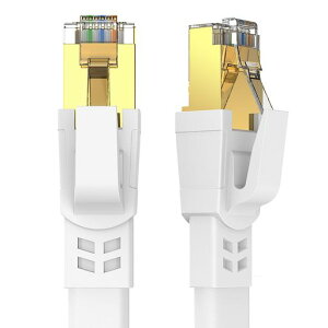 AnkulyCAT8LANケーブルカテゴリー8ウルトラフラットケーブル40Gbps/2000MHzランケーブルやわらかFTPシールドイーサネットケーブルサーバー企業様向け業務用屋外用CAT8準拠(7m-ホワイト)