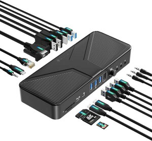 YottamasterUSBCドッキングステーション20in1TypeCDock4画面出力4KHDMI/DP/VGA出力10GbpsUSB3.2GEN2PD60W&18W充電ポート/RJ45/3.5mm