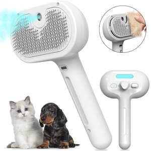 猫ブラシスチームペット用ブラシ猫ブラシよく取れる犬用ブラシスリッカーブラシボタンを押してワンプッシュ式抜け毛除去簡単USB充電式噴霧式ペットグルーミングブラシ長毛・短毛猫・…