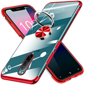 Xperia1ケースクリアリング付き耐衝撃TPUバンパーメッキ加工SO-03LSOV40専用保護カバー透明軽量薄型指紋防止車載ホルダーエクスペリア1カバー赤MD-DDZH-10-06