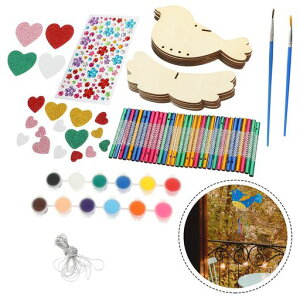 YARDWE風鈴キット風鈴組み立てキット1セットDIY落書き手作り鳥風鈴木片ブラシアクセサリーセットウッドウィンドチャイムキット金属風鈴管動物飾るプラスチック