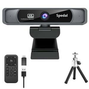 Spedal931Webカメラ4KUHD800万画素広角会議カメラ4倍ズームリモコン&三脚付きマイク内蔵USBプラグ&プレイ4KウェブカメラPCカメラオンライン授業/ウェブ会議/テレワークMACOSWindows
