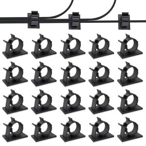 ケーブル収納ケーブルクリップケーブルホルダーコードフックケーブル収納階段調節可能結束固定ベース接着ワイヤーコード粘着シート付20個入り