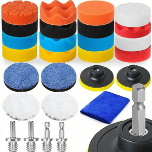 ポリッシャーバフ80mm27点六角軸付き電動ポリッシャー用電気ドリルインパクトドライバー用研磨パッド洗車セット自動車洗車用