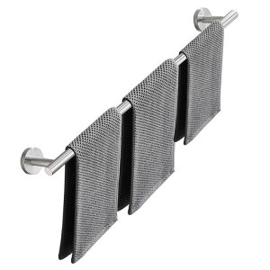 KWQKEMタオルバーステンレス丸座タオル掛けおしゃれたおるハンガーアイアンバー壁掛けネジ付きタオルホルダートイレ浴室バスルームアクセサリーキッチン用省スペース(シルバタオルバ…