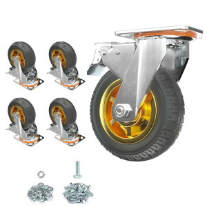 静音キャスター5インチ4個セット車輪径125mm、耐荷重330kg、360°回転、ブレーキ付き、ストッパー付き、屋内外用、ネジ付き、交換用、車輪径125mm
