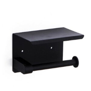 YWHWLXトイレットペーパーホルダー棚付き紙巻器小物置き壁取り付けネジ付きステンレス製バスルーム&キッチン用(ブラック-トイレットペーパーホルダー)