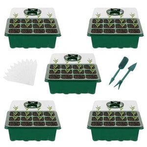 【5セット】育苗ポット育苗トレイ12穴育苗ホワイトラベル10個+移植ツール2個園芸用品種まきハウス種まき器透明カバー育苗ボックス野菜栽培苗トレーに適しています...
