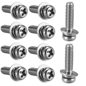 10本入りパンヘッド機械ネジM5*18mm十字穴付きナベ頭小ネジステンレス製平ワッシャーとスプリングワッシャー付きファスナーボルトDIY工具電子機器修理家具組み立て用
