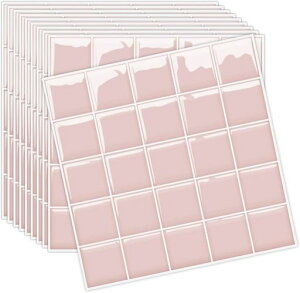 MORCARTタイルシールキッチン耐熱防水洗面所トイレDIY家具やアイテムの装飾タイルシート壁紙シール3Dリメイクシート(25x25cm10枚スクエア・ピンク)