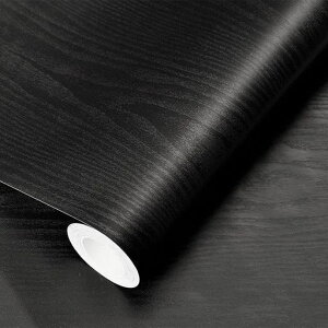 Jiroka壁紙木目リメイクシート木目調シート黒厚手透けない木目調壁紙シールのり付き40cmx5mブラック木目シール貼って剥がせるリフォームシート防水/防油/防汚耐熱キッチンリビングテーブ…