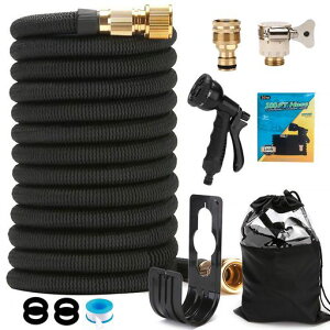GENGKHOME(ガンコホーム)散水ホース伸びるホース銅制コネクタ伸縮3倍伸びる超強度外層材料耐久耐摩擦性収納便利絡まりにくい水やり洗車庭多機能蛇口継手付き超軽量ガーデン(ブラック10-30M)